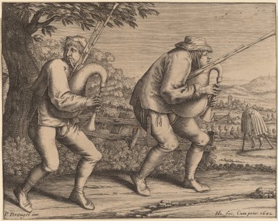 2 つのバグパイプ奏者 作： Hendrik Hondius I after Pieter Bruegel the Elder