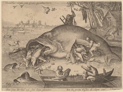 大きな魚は小さな魚を食べる 作： Hendrik Hondius after Pieter Bruegel the Elder