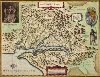 バージニア州の地図 (手描きの彫刻) 作： Hendrik I Hondius