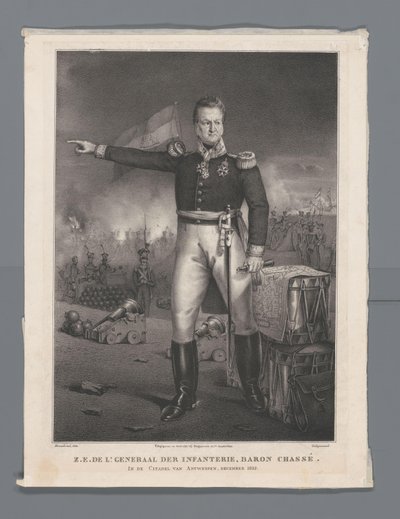彼ら。 中尉 歩兵大将、シャッセ男爵。 1832 年 12 月、アントワープの城塞で (オブジェクトのタイトル) 作： Hendrik Jan Heerenbrood