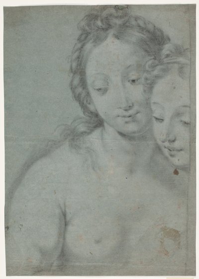 女性の頭が二つ。 カルロ・マラッティの画家たちの右半分のための研究：マーキーズ・パラヴィチーニとの自画像、stourhead、ナショナル・トラスト、イギリス（art. Arte Antica e Moderna、1961、no. 181） 作： Hendrik Krock