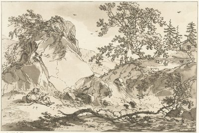 Heuvelachtig landschap met eenrustende man 風景画を学ぶ人のために計算された12のデザイン（連載タイトル） 作： Hendrik Meijer