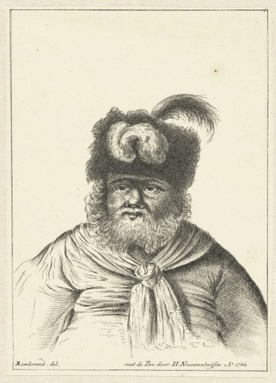 毛皮の帽子をかぶった着席の男性 作： Hendrik Nieuwenhuysen