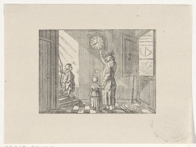 男は男の子と女の子におじいさんの時計で時間を教えて 作： Hendrik Numan