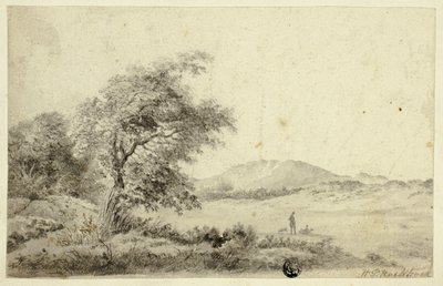 カップルと犬のいる風景 作： Hendrik Pieter Koekkoek