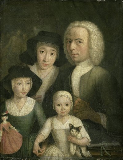 妻のサネケ・ヴァン・ボメルと二人の子供たちとの自画像 作： Hendrik Spilman