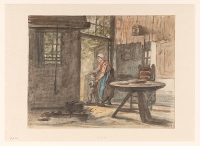 手仕事の女性と子供 作： Hendrik Valkenburg