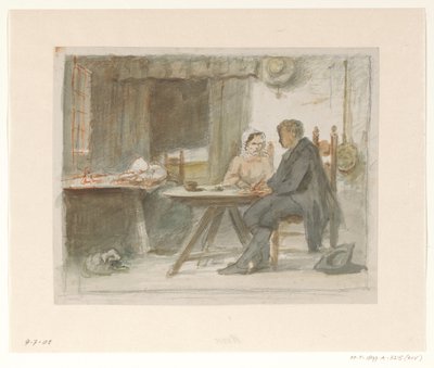 テーブルで男と女を書く 作： Hendrik Valkenburg