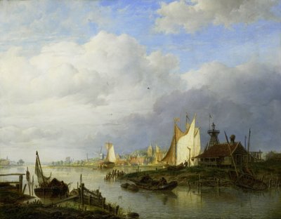 光の標識を持つ川のボート 作： Hendrik Vettewinkel