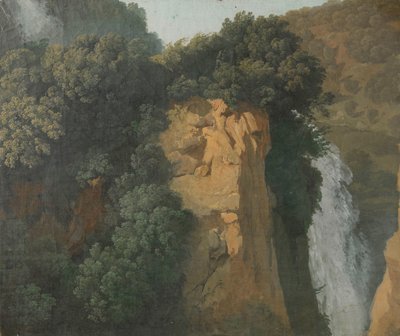 イタリアの滝のある生い茂った崖、おそらくチボリ 作： Hendrik Voogd (attributed to)