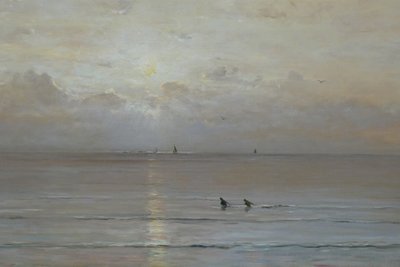 オランダ語：エビ漁師と夕日 作： ヘンドリック・ウィレム・メスダグ
