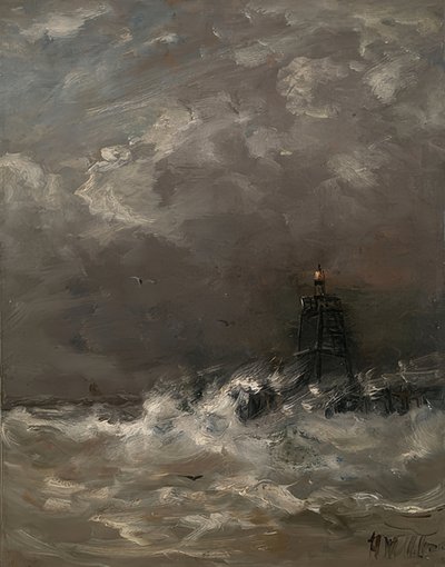 波を壊す灯台。 1900-07年頃 作： Hendrik Willem Mesdag