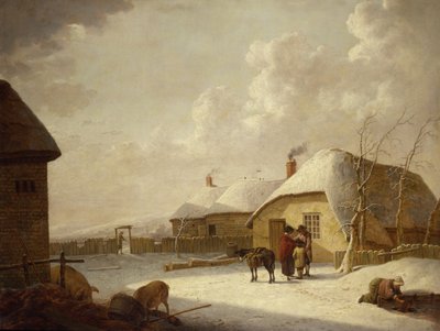 雪の中のコテージの外の人物 作： Hendrik Willem Schweickardt