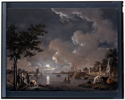 月明かりに照らされた川の風景 作： Hendrik Willem Schweickhardt