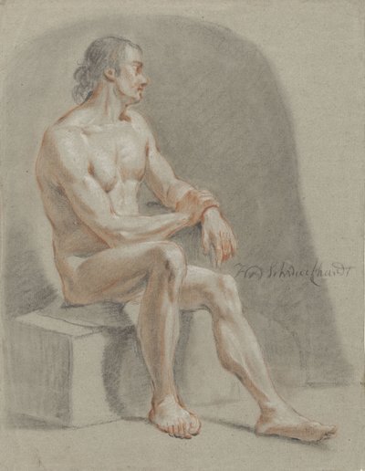 男性ヌード、着席、右向き 作： Hendrik Willem Schweickhardt