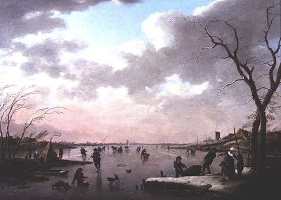 冬の風景、氷上の人物 作： Hendrik Willem Schweickhardt