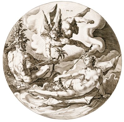 1589年のシリーズ「シックスデイズオブクリエーション」シリーズの3日目、海の分離 作： Hendrik after Goltzius