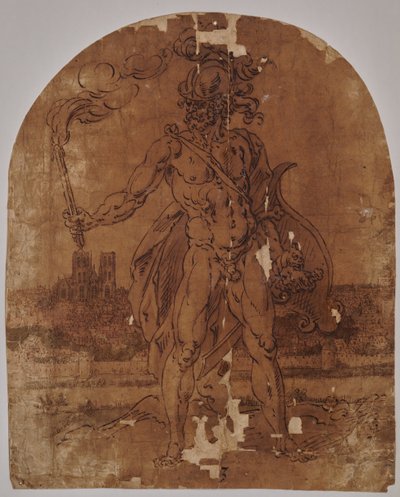 ブリュッセルの壁の外に立つ火星 作： Hendrik de Clerck