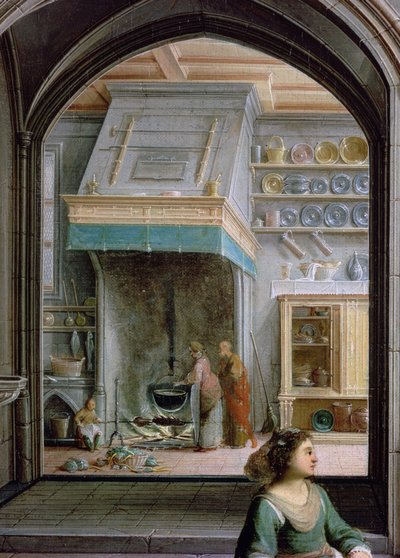 マーサとメアリーの家のキリスト、台所の詳細、キャンバスに1620オイル 作： Hendrik the Younger Steenwyck