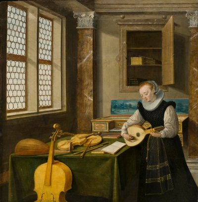 リュートを弾く女、1610年頃 作： Hendrik the Younger Steenwyck