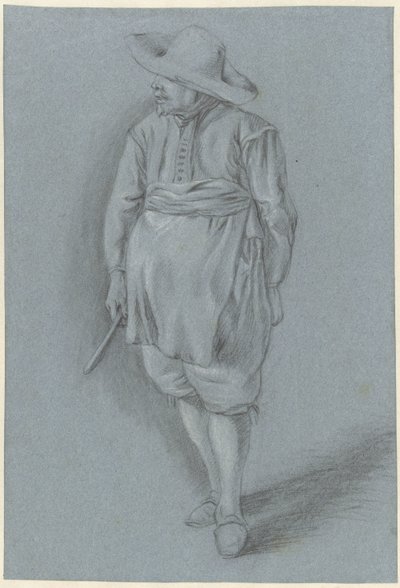 帽子、エプロン、ナイフを持った 17 世紀の服を着た男性 作： Hendrik van Velthoven (attributed to)