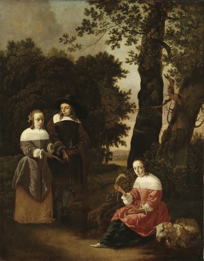 風景の中の夫婦と羊飼い、1661年 作： Hendrik van der Burgh