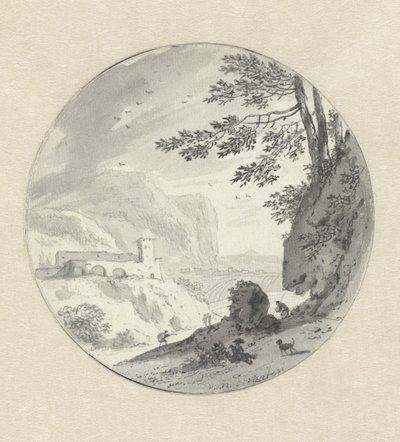 谷の上に修道院があるイタリア風の山の風景 作： Hendrik van der Straaten