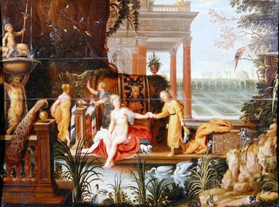 プールでのバテシバとその従者（油彩・パネル） 作： Hendrik van the Elder Balen