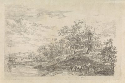 牛と羊飼いのいる丘陵の風景 作： Hendrikus van de Sande Bakhuyzen