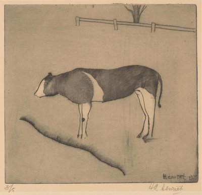 銀行のそばに立つ牛 作： Henk Henriët (signed by artist)
