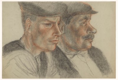 帽子をかぶった見知らぬ 2 人の男性の肖像画 作： Henk Henriët