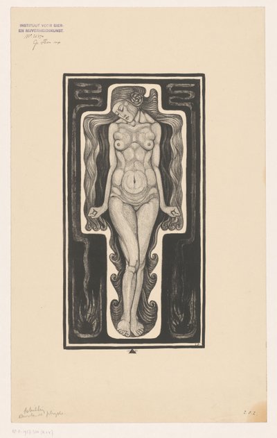 立っている長い髪の裸の女性 Wandering Psyche (オブジェクトのタイトル) 作： Henk Schilling