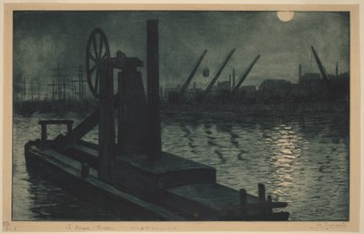 ディエップの浚渫船、月明かりのディエップ港の浚渫船 作： Henri-Charles Guérard
