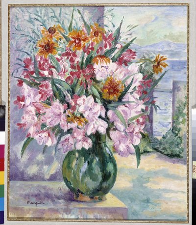 海の前のテラスの花の花瓶 1941年（絵画） 作： Henri Charles Manguin