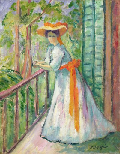 ベランダの女、オレンジリボンのジャンヌ 作： Henri Charles Manguin