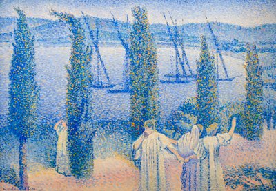 ヒノキ並木の海岸風景 作： Henri Edmond Cross