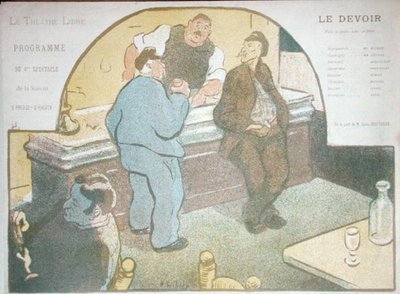1892-3シーズン、パリのリーブル劇場で上演された演劇「Le Devoir」のプログラム（カラーリトグラフ版） 作： Henri Gabriel Ibels