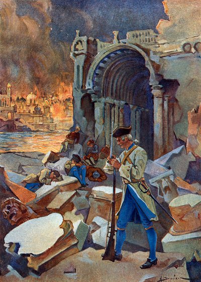 インド遠征 (1778-1783): 1782 年 8 月のセイロンでのトリンケマレーの戦いの眺め、ユーグ提督のイギリス軍に対するシュフレンのフランス軍に対抗した」 (アメリカ革命戦争: 東インド諸島: イギリス艦隊間のトリンコマリーの戦い 作： Henri Gaston Darien