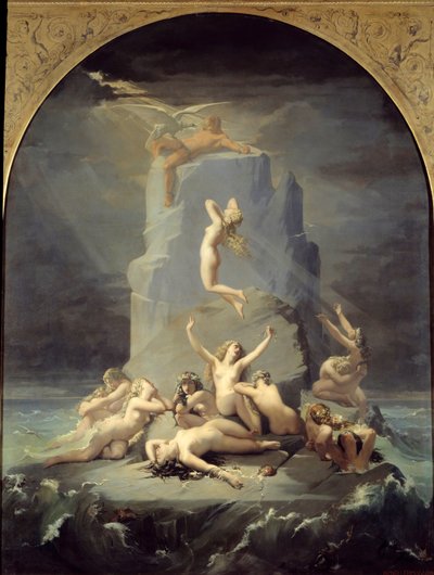 岩の麓のオセアニッドの荒廃、あるいはプロメテウスが鎖になっている アンリ・レーマン（Karl Ernest (Ernst) Rudolf Heinrich Salem dit）（1814-1882）による絵画 1850年 ギャップ、Musee des Hautes Alpes 作： Henri Lehmann