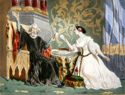 ジャック・フロメンタル・ハレヴィ（1799-1862）のオペラ「シャルル6世」の第2幕におけるロージン・シュトルツ（1815-1903）とポール・バロワレ（1810-71）（カラーリトグラフ版） 作： Henri (after) Baron