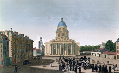パンテオンの外での葬列、1815-20年頃（カラーエングレーヴィング） 作： Henri (after) Courvoisier Voisin