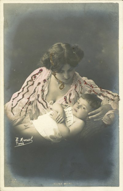 母親と一緒の子供（カラー写真） 作： Henri (after) Manuel