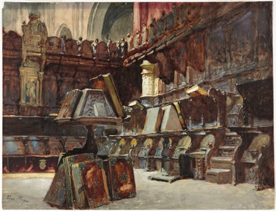 スペインの大聖堂の聖歌隊の屋台、1868年頃（クリーム色の織物紙に水彩、グワッシュ、グラファイトの跡） 作： Henri Alexandre Georges Regnault
