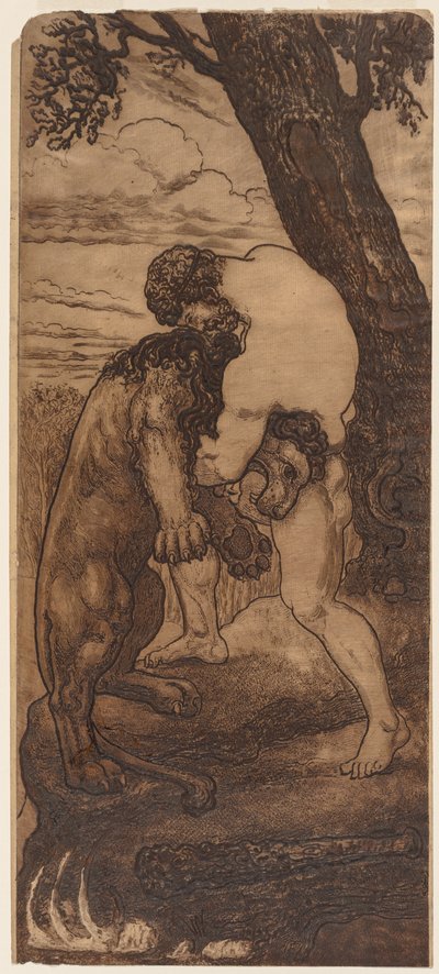 ヘラクレスとネメアのライオン、c。 1898年。 作： Henri Arthur Lefort des Ylouses