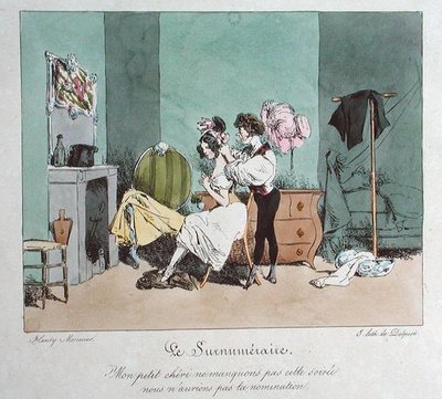 義務以上の献身」『Vues de Paris; esquisses morales et philosophiques』の挿絵、19世紀初頭（カラーリトグラフ） 作： Henri Bonaventure (after) Monnier