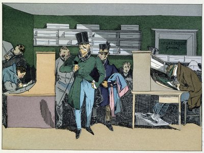 12時：部長到着、強制労働-アンリ・モニエの「行政のモラル」にて 作： Henri Bonaventure Monnier