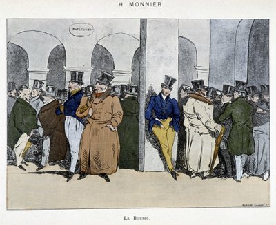パリ証券取引所のビジネスマンたち - アンリ・モニエのドローイング、19世紀初頭 作： Henri Bonaventure Monnier