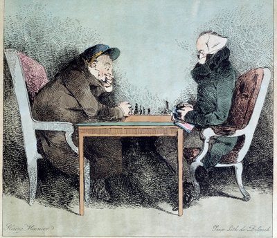 ヘンリー・モニエ（1805-1877）のチェスプレイヤーの版画 作： Henri Bonaventure Monnier