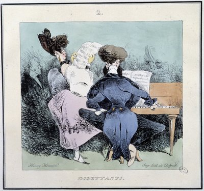 ディレッタント（歌い、ピアノを弾く若者たち）-アンリ・モニエ著「Esquisses parisiennes」（デルペッシュ編、パリ）より 作： Henri Bonaventure Monnier