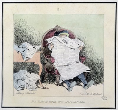 新聞を読む - アンリ・モニエ著「Esquisses parisiennes」（デルペッシュ編、パリ）にて 作： Henri Bonaventure Monnier